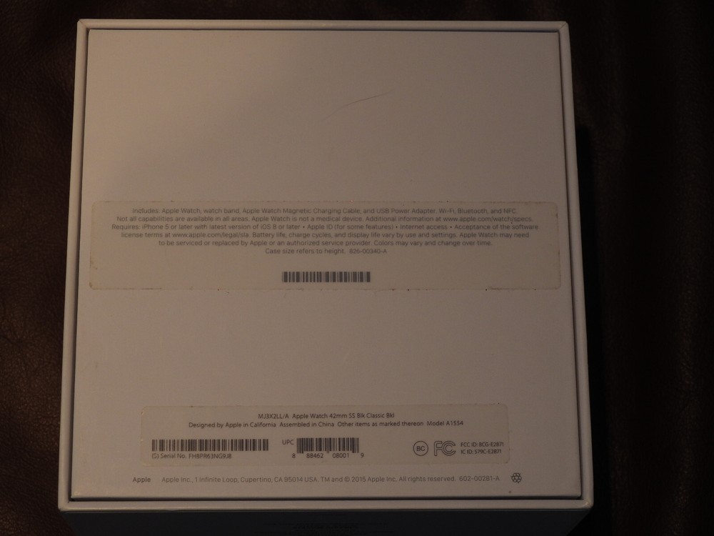 1ST GEN APPLE WATCH Model A1554 BOX EMPTY, BOX ONLY MANUAL SLEEVE- ALSO EMPTY