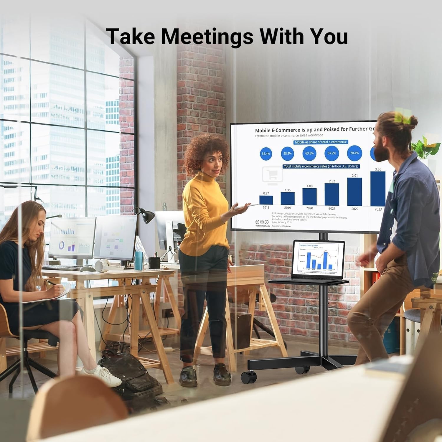 PERLESMITH Rolling Mobile Tilt TV Stand for 23-60" LCD LED TVs VESA up to 88lbs