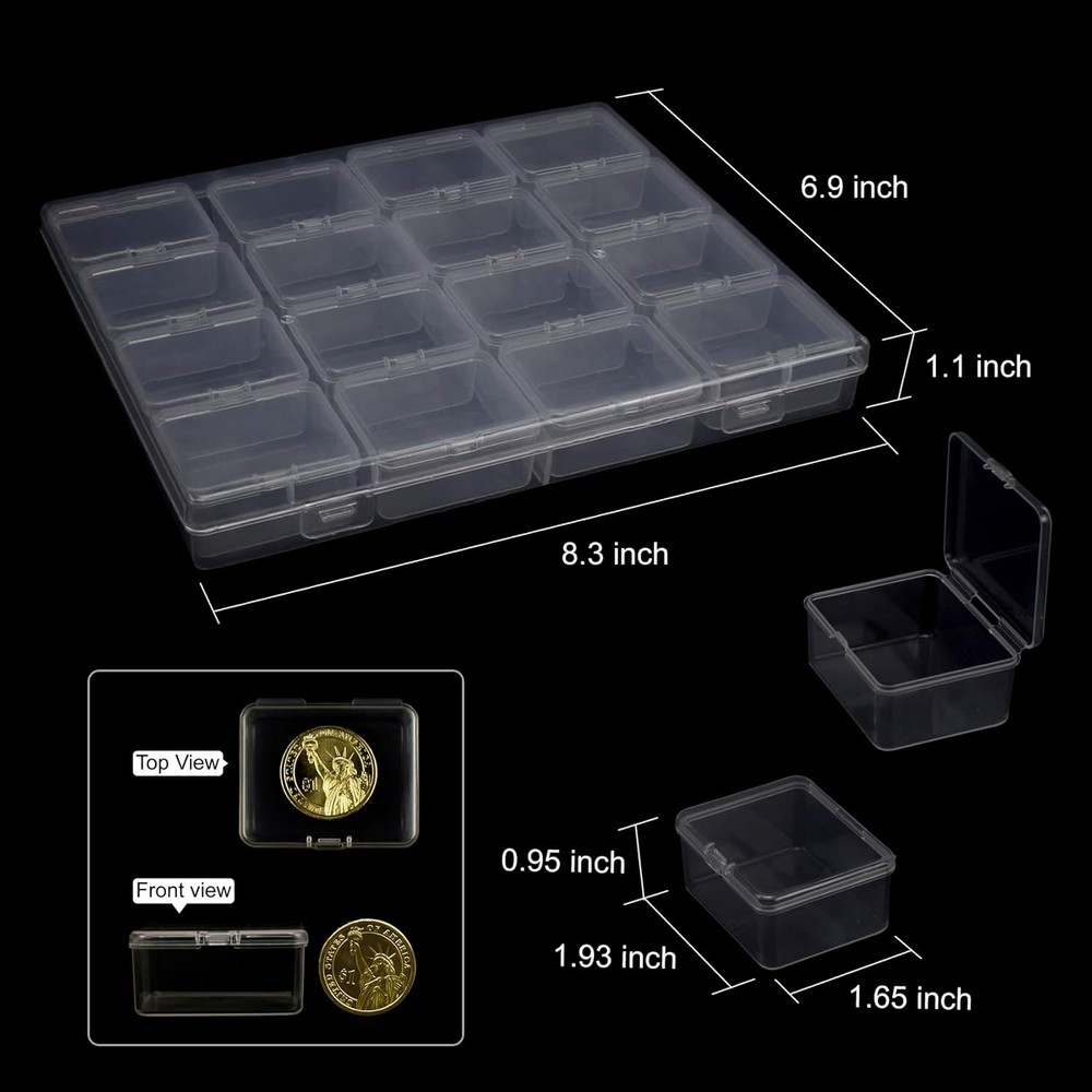 Bead Storage Containers 64 Small Clear Plastic Bead Organizer Box with Hinged...