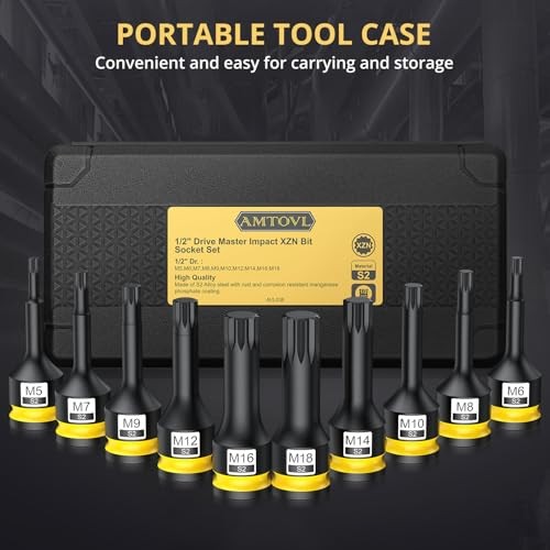 Impact Bit Socket Set - 1/2" Drive, S2 Steel, 10PCS Spline Socket set, XZN