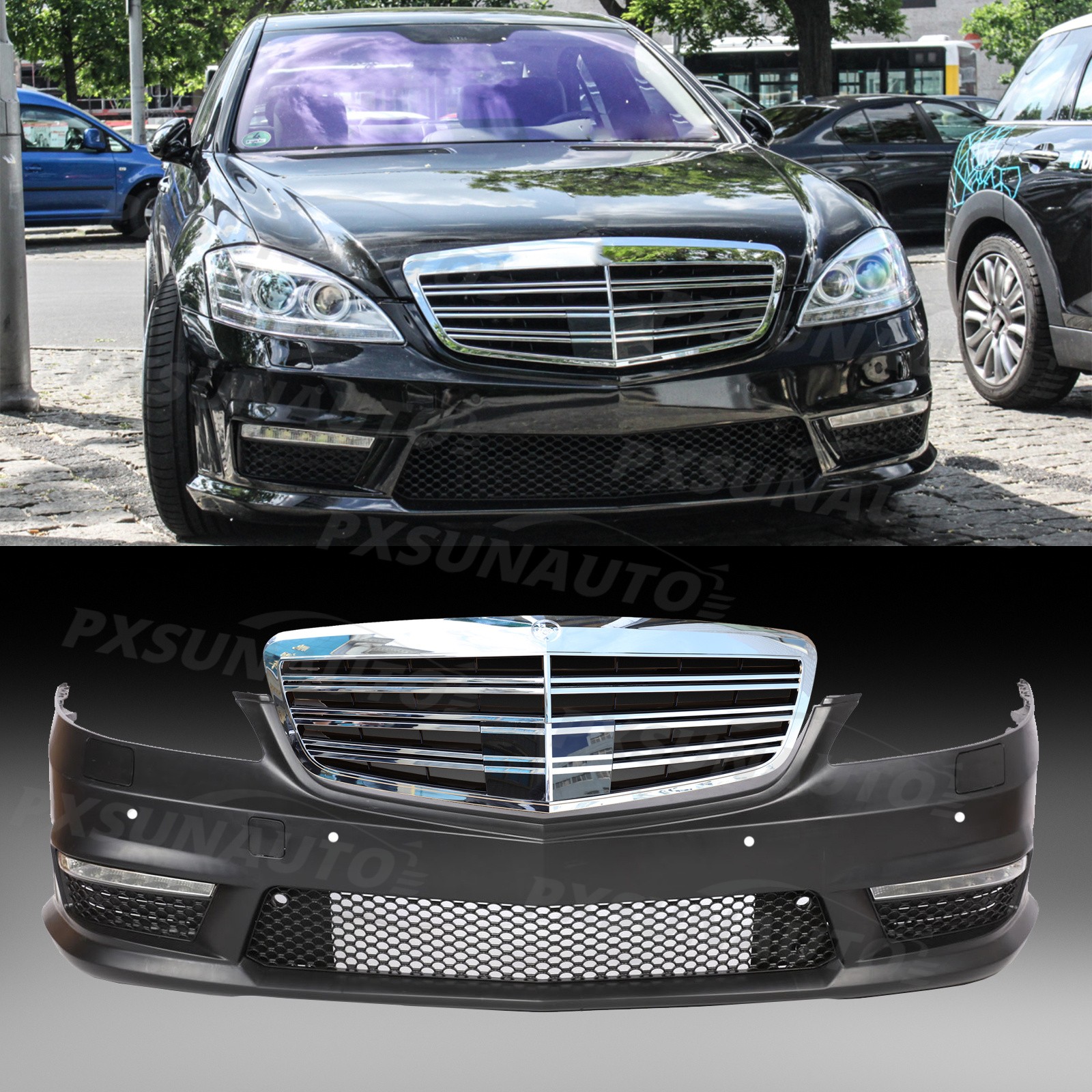Front Bumper FIT for Benz S-Class 2007-13 W221 S550 W/Grille W/PDC W/DRLs