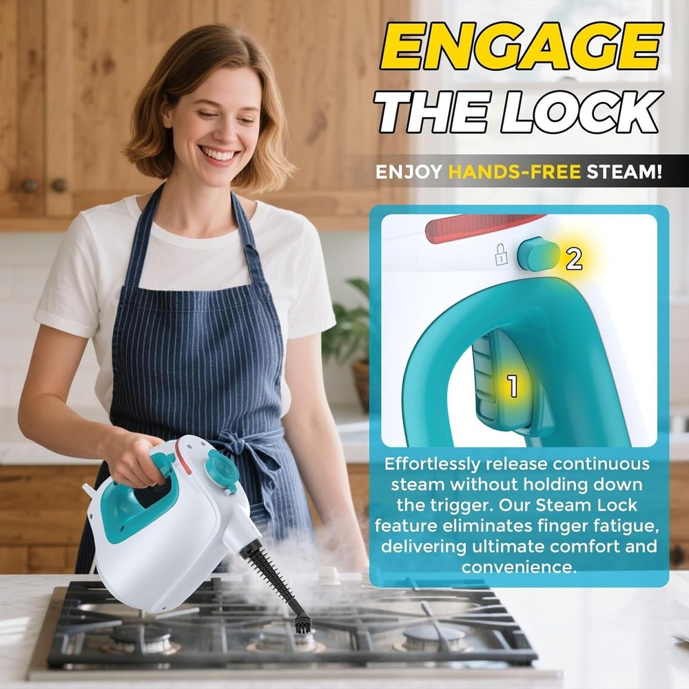 Lightweight Handheld Steamer with Lockable Steam Control & 30 Min Continuous Use