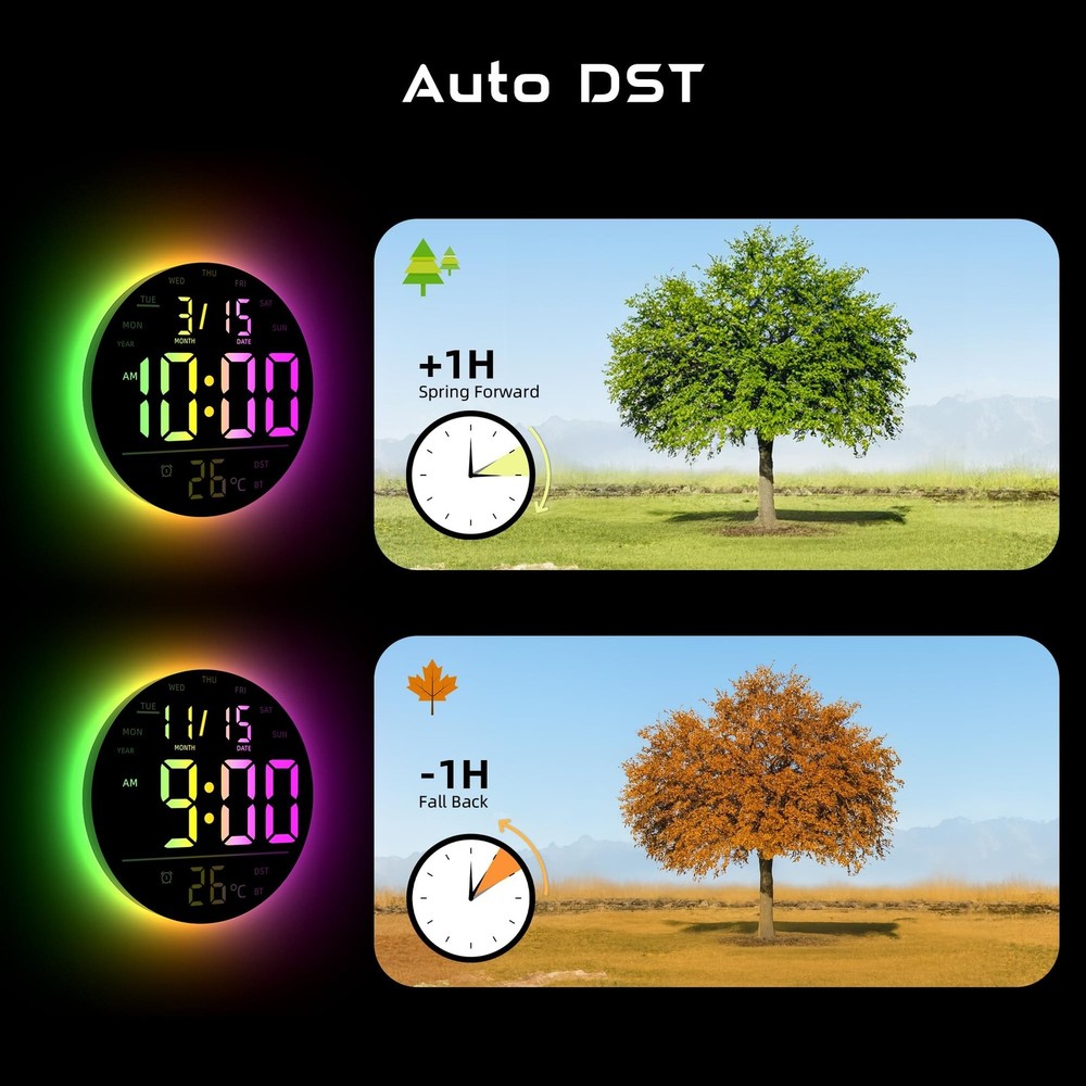 EASYERA 10" Large Digital Wall Clock with Remote Control, Music Sync RGB Atmo...