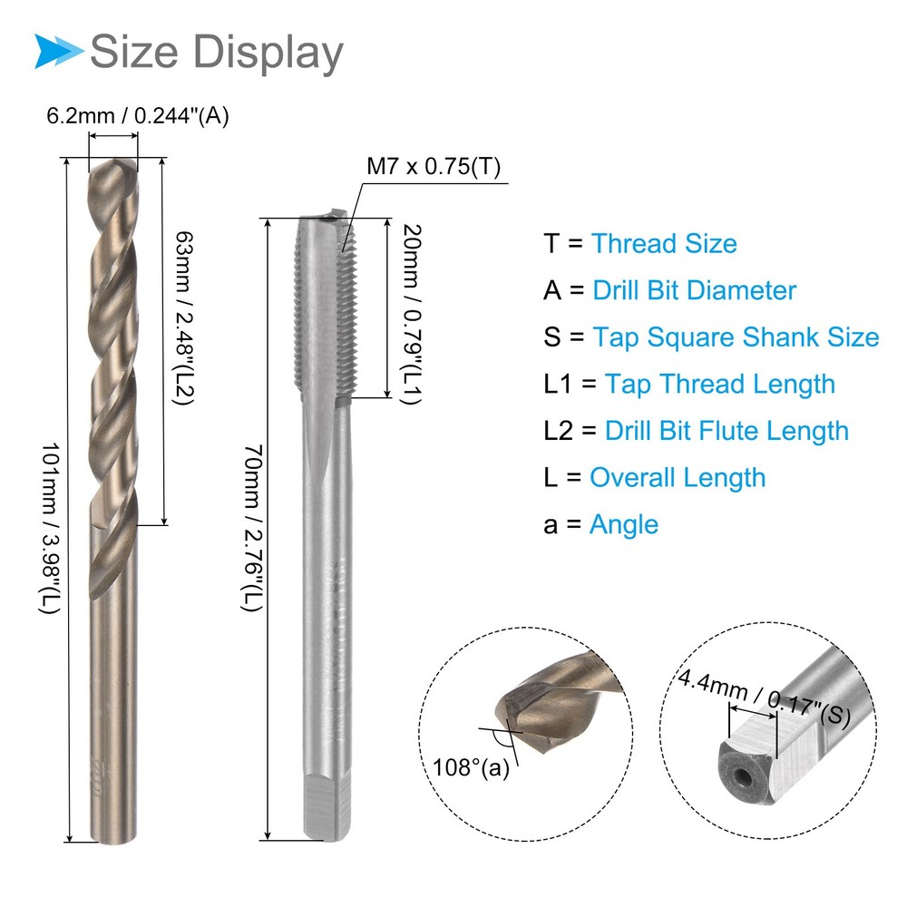 Screw Tap and Drill Bit Set M7 x 0.75 Thread 6.2mm Dia Threading Tapping Tool