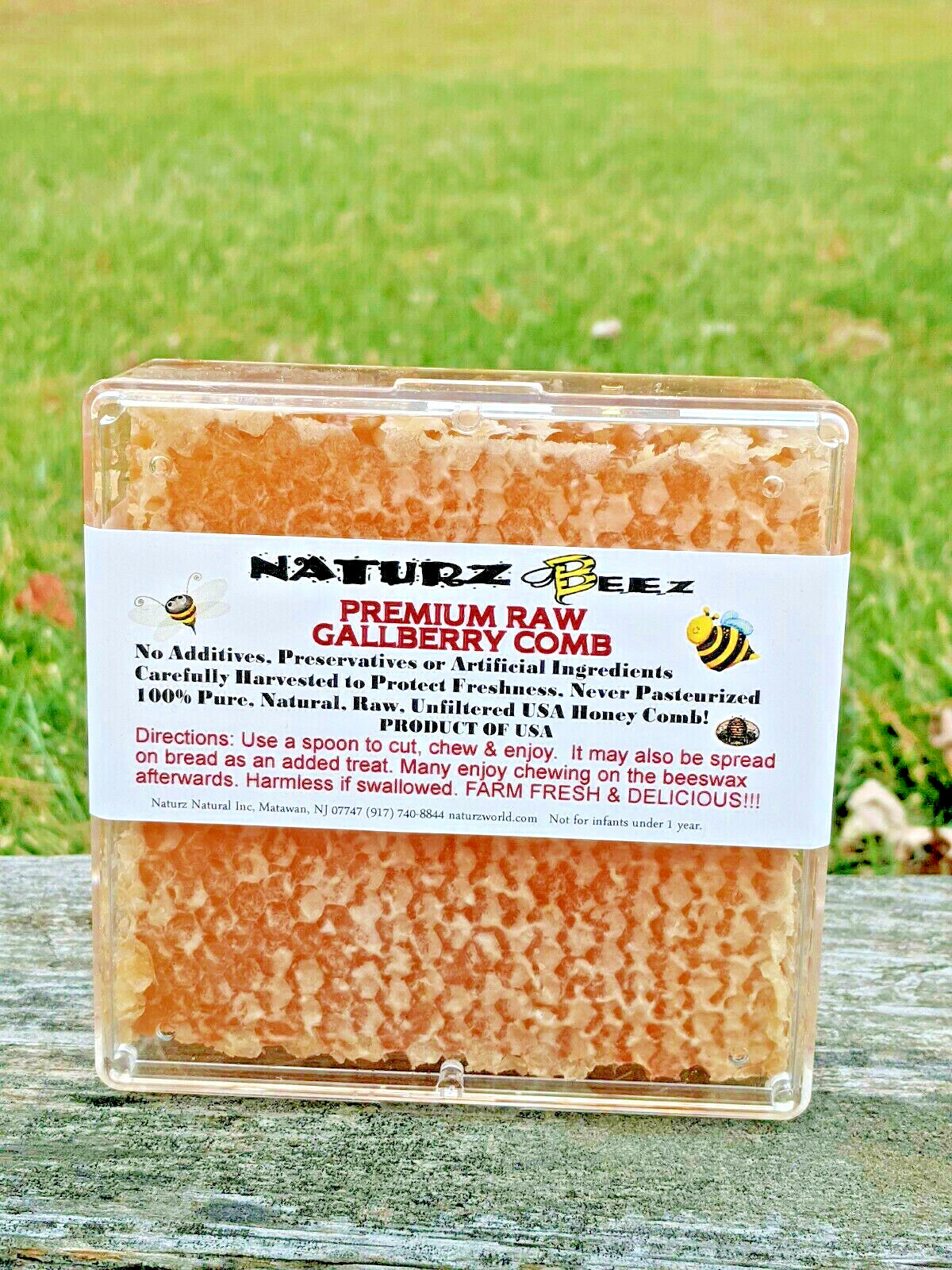 PREMIUM HONEY RAW GALLBERRY COMB 12oz 100% PURE UNFILTERED USA HONEYCOMB
