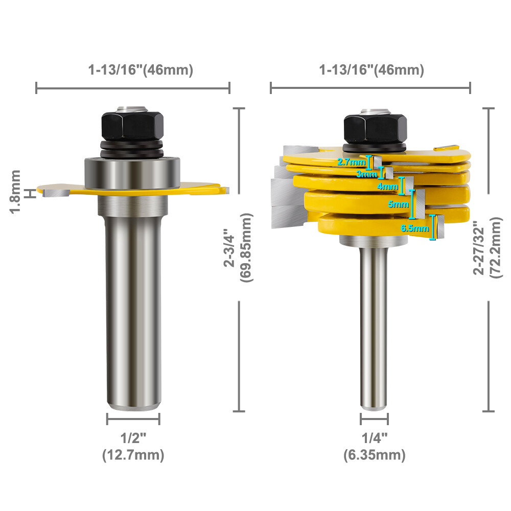 2Pcs/Set Tongue and Groove Router Bits 3T T-Shape CNC Wood Milling Cutter