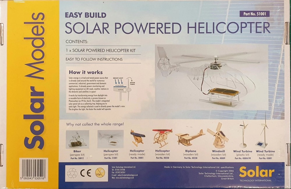 Solar Powered Perspex Helicopter Kit