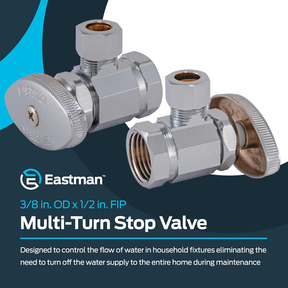 3/8 Inch OD Compression X 1/2 Inch FIP Compression Multi-Turn Angle Stop Valve,