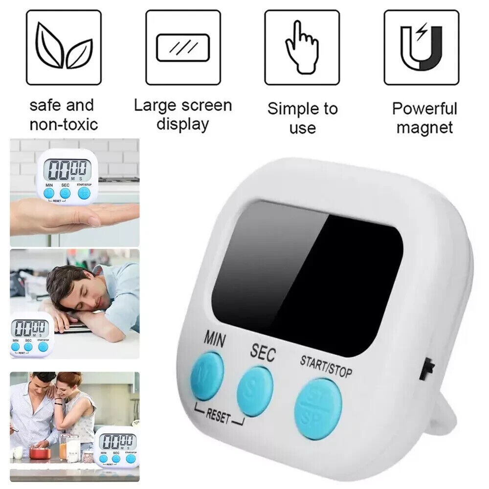 Large LCD Digital Kitchen Cooking Timer Count Down Up Clock Loud Alarm Magnetic