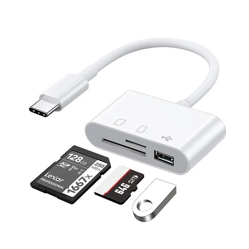 3-in-1 Card Reader Adapter Type C To SD TF Memory Card Reader USB Type C OTG
