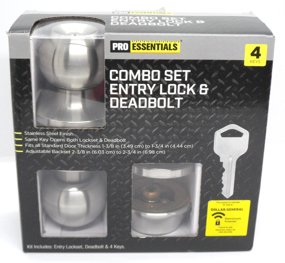 pro essentials combo set entry lock, 4 keys & deadbolt - nib dollar general NEW