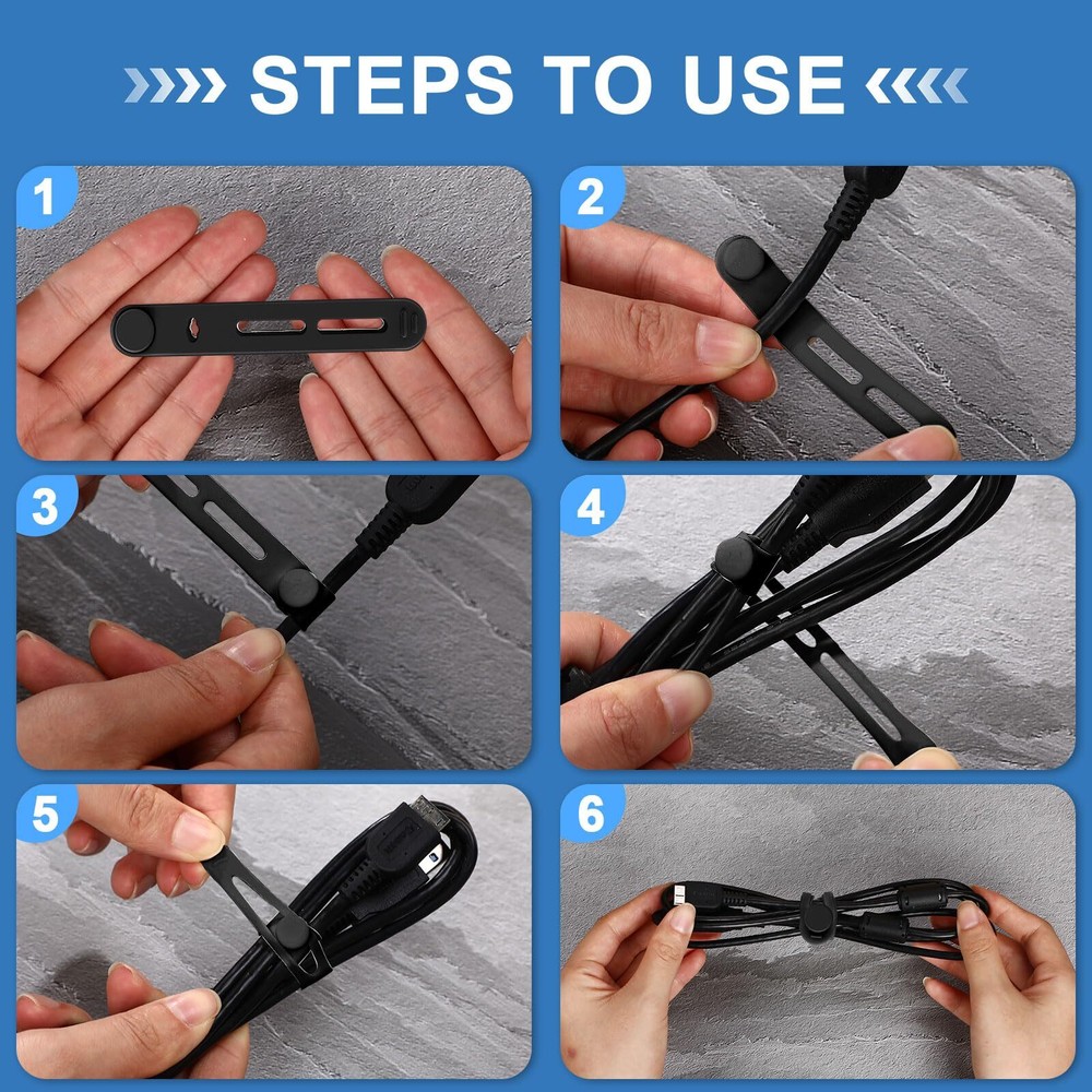42 Pcs Silicone Cable Ties Reusable Cord Straps Multipurpose Elastic Cable Or...