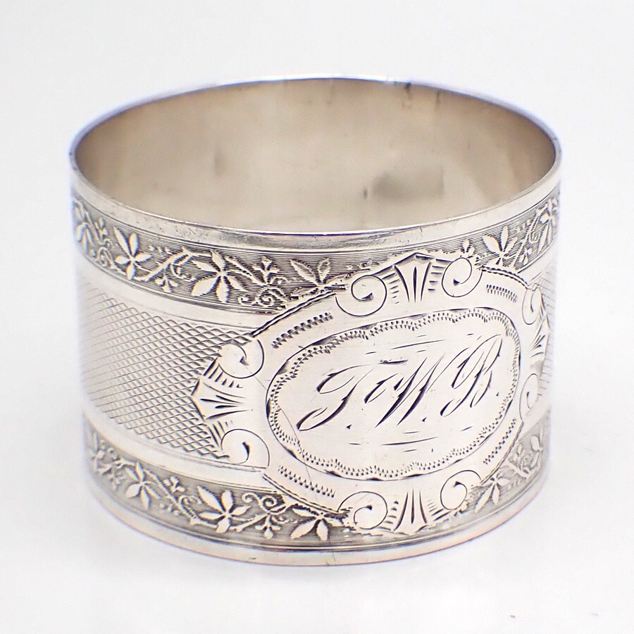 Engine Turned Napkin Ring German 800 Silver Mono TWB