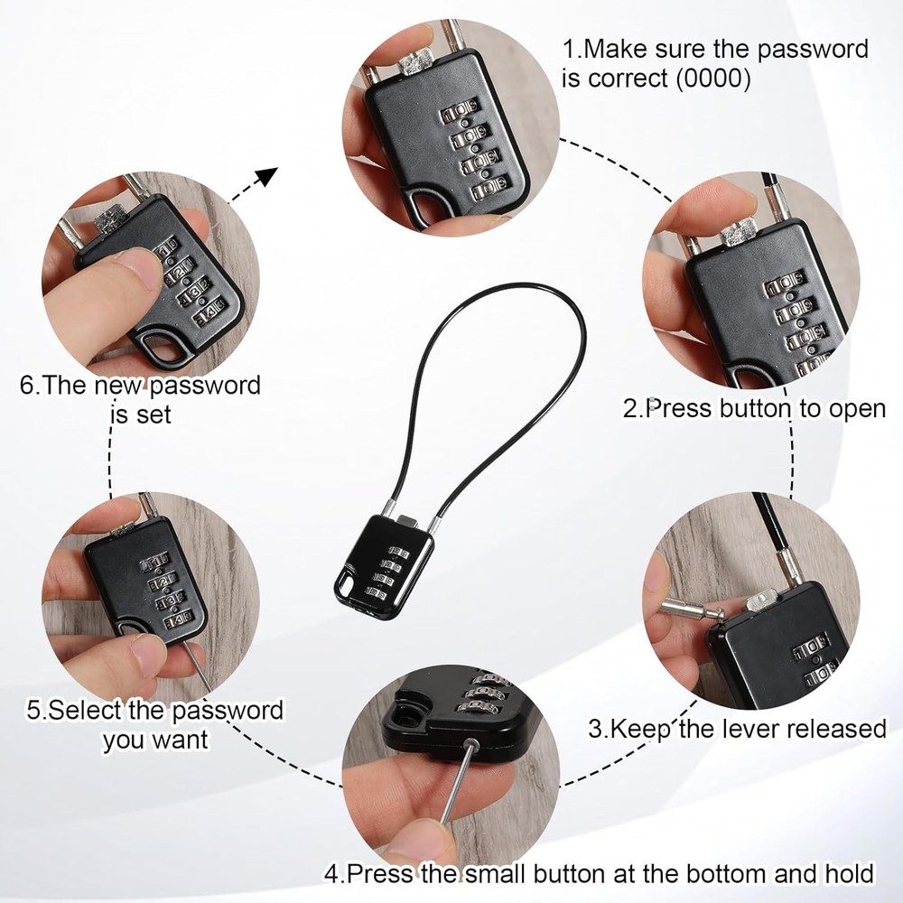 2 PCS Compact Design Resettable 4-Digit Combination Padlock with 12 Inches Long