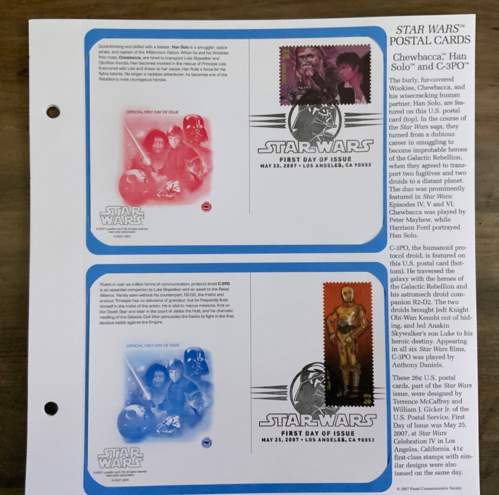 Star Wars- 2007 First Day Issue Post Cards -16 cards