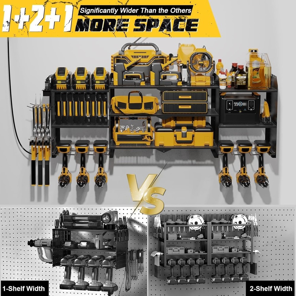 Power Tool Organizer Wall Mount, 3 Layer Tool Storage Rack, Drill Bit Heavy D...