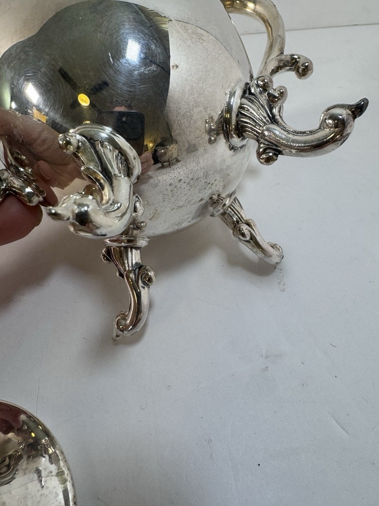 VTG Coffee Tea Set Birmingham Silver Co. Silver Plate On Copper 3pc Ornate 50’s