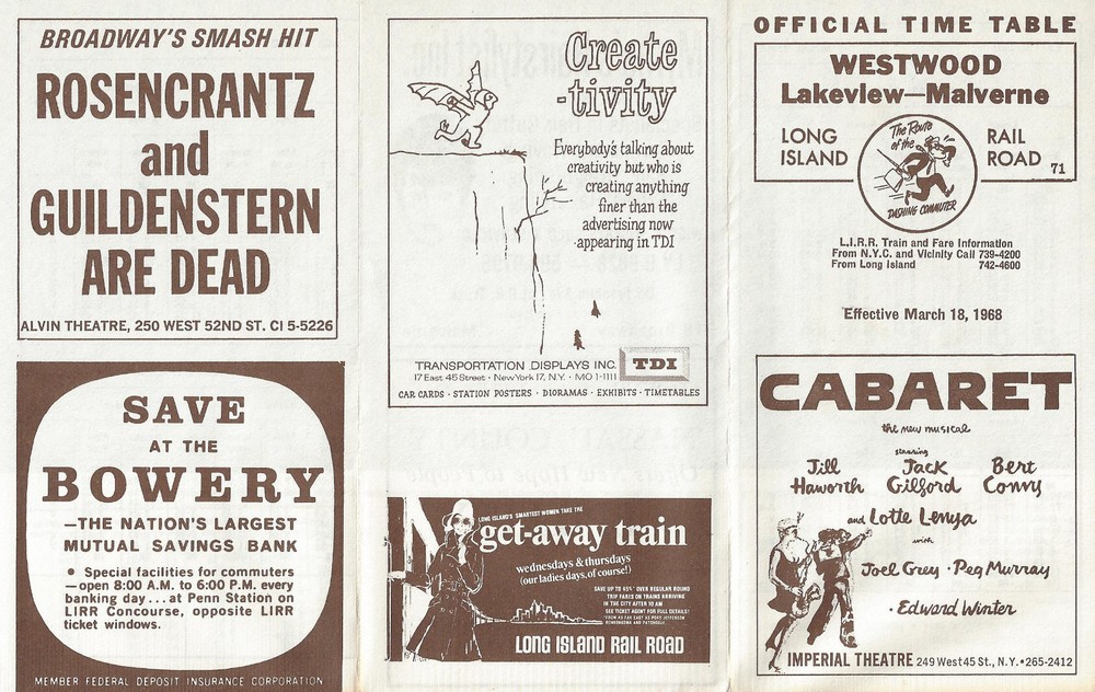 Joel Grey "CABARET" Lotte Lenya / Bert Convy / Kander & Ebb 1968 Train Timetable
