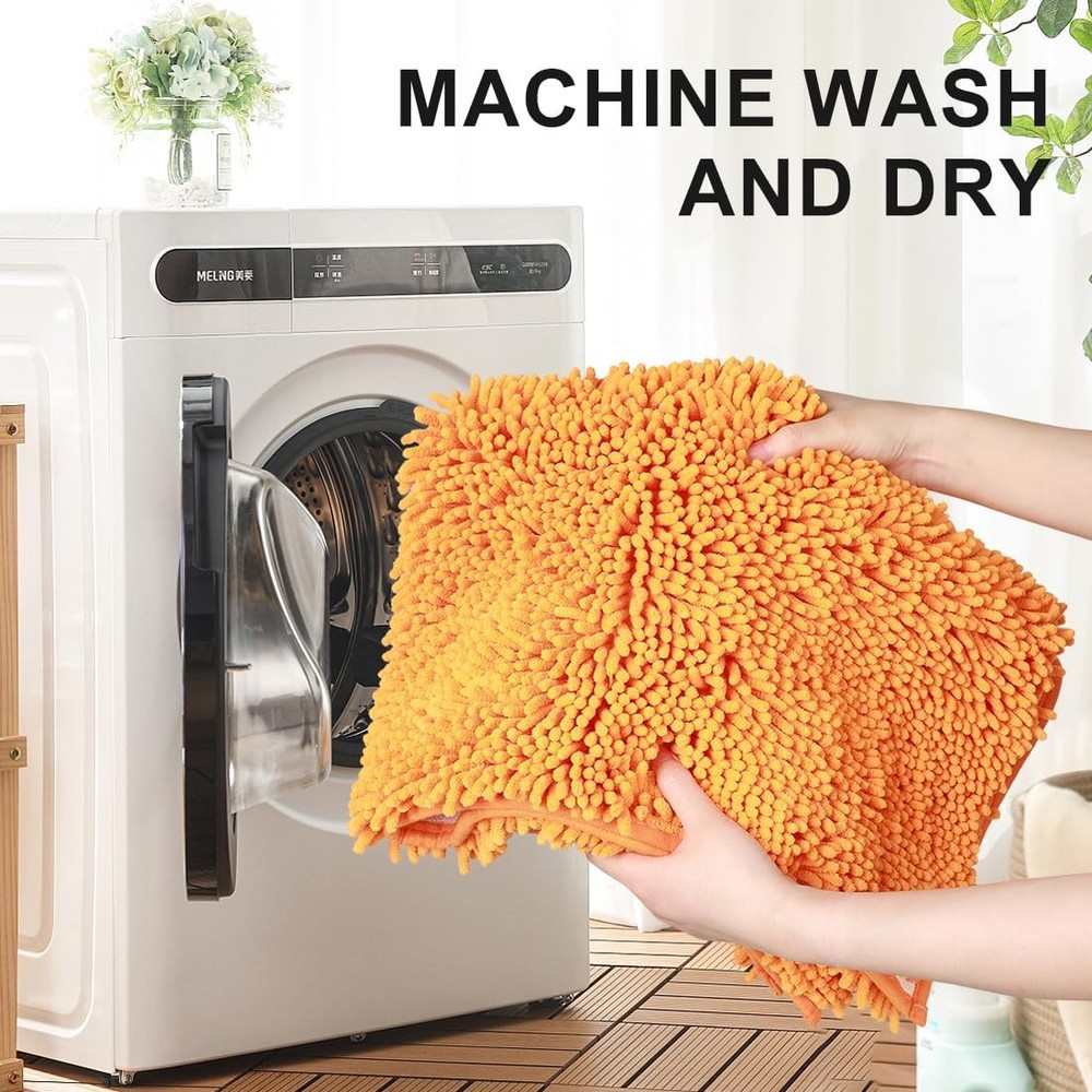 Orange Fall Plush Chenille Bath Rugs Extra Soft and Absorbent Microfiber Shag...