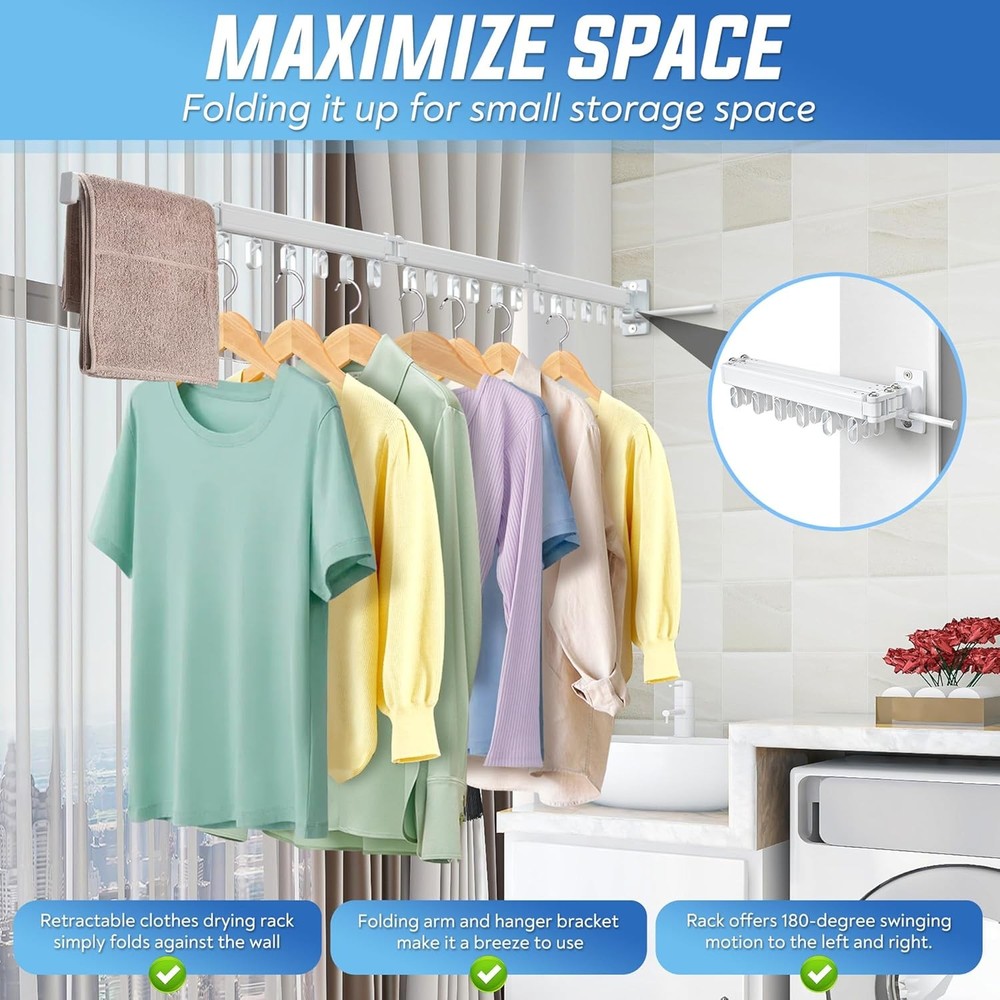 Clothes Drying Rack Wall Mounted Foldable, Retractable & Collapsible(Tri-Fold) S