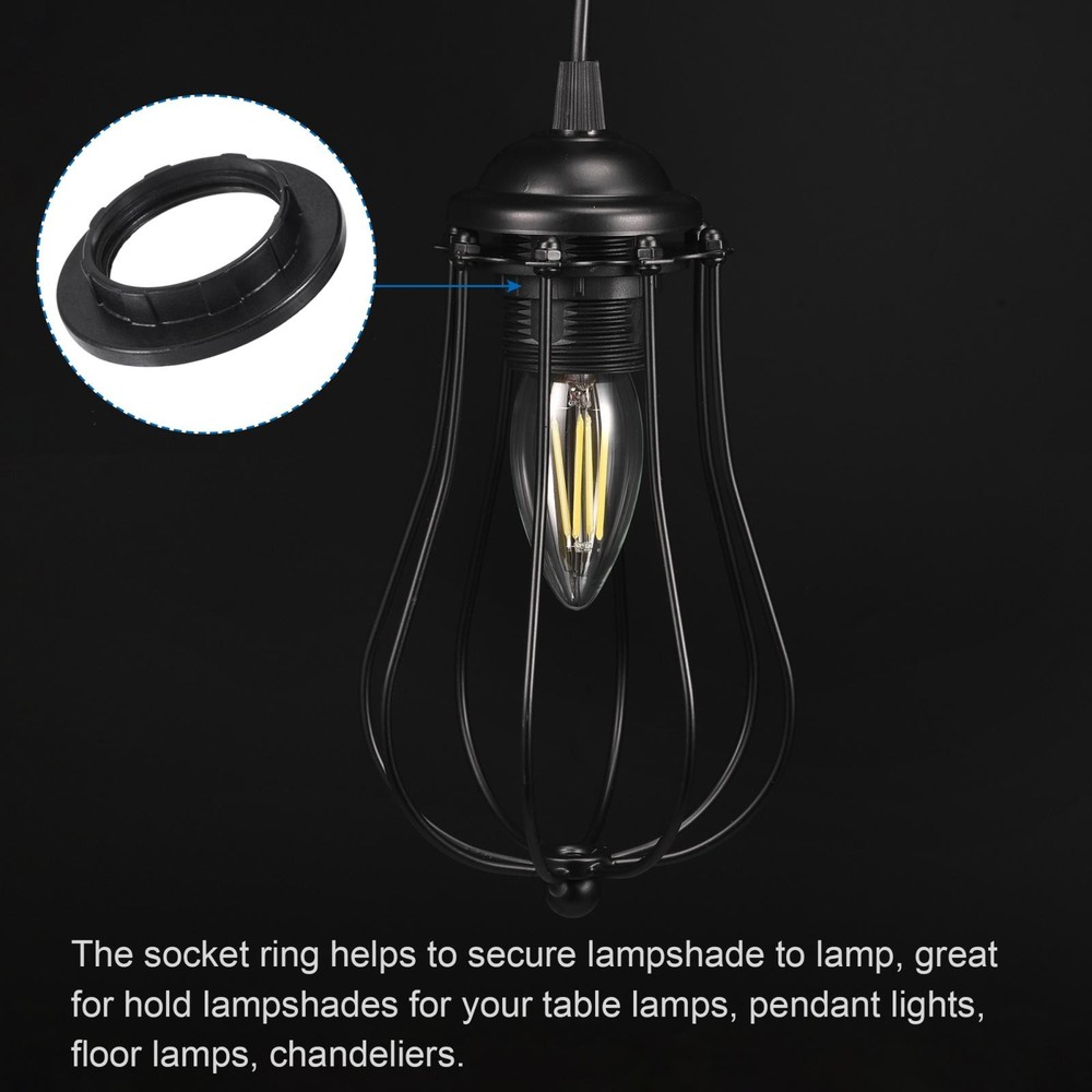 E14 Light Socket Rings Lamp Shade Holder Adapter Ring Replacement Black 12Pcs