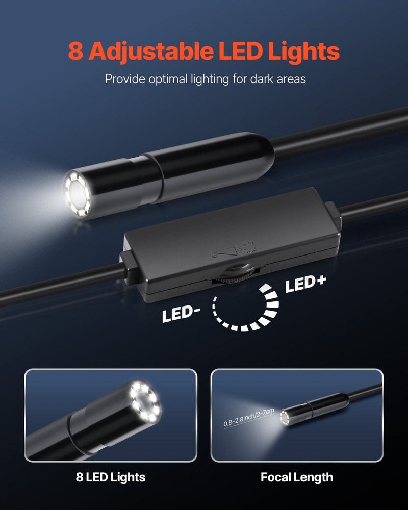 VEVOR Endoscope Camera 1920P HD Borescope for Android & IOS with 16.4FT Cable