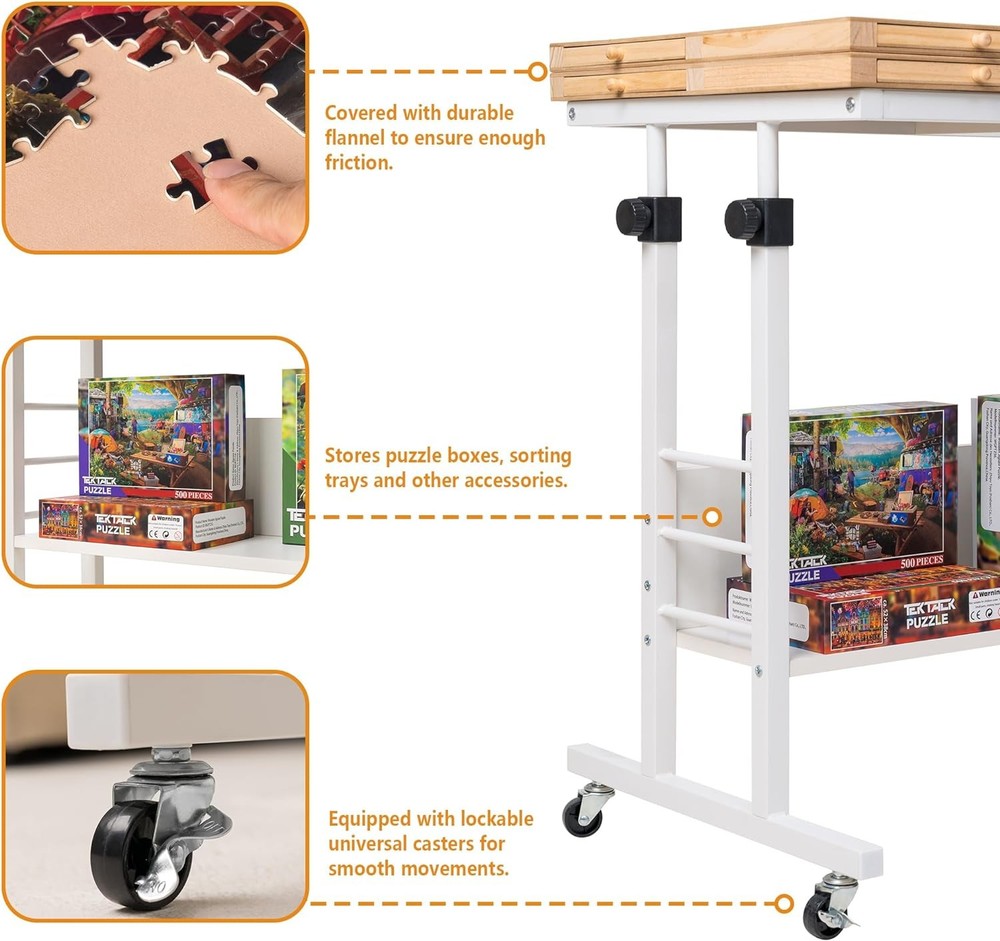 Tektalk 2000 Piece Foldable Puzzle Board with Height Adjustment, Jigsaw White