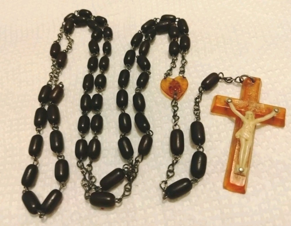 Antique Irish Rosary Butterscotch Bakelite Crucifix Cross Excellent Condition