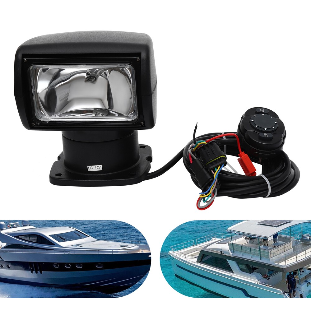 Black Remote Control Spotlight Boat Search Light Halogen 360 Rotate 12V 100W!