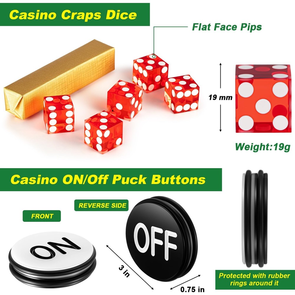 Leyndo Craps Tabletop Game Set, Includes 35"x70" Rubber Craps Tabletop Layout...