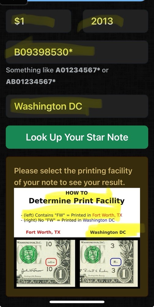 2013 B Duplicate Print ⭐️ STAR NOTE ERROR $1 Serial Number B09398530* D/C Print