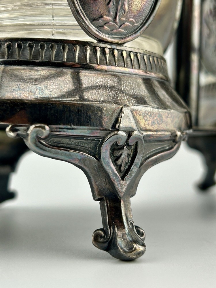 Antique Victorian Silver Plate Double Condiment Cruet EAPG Insert Pickle Fork