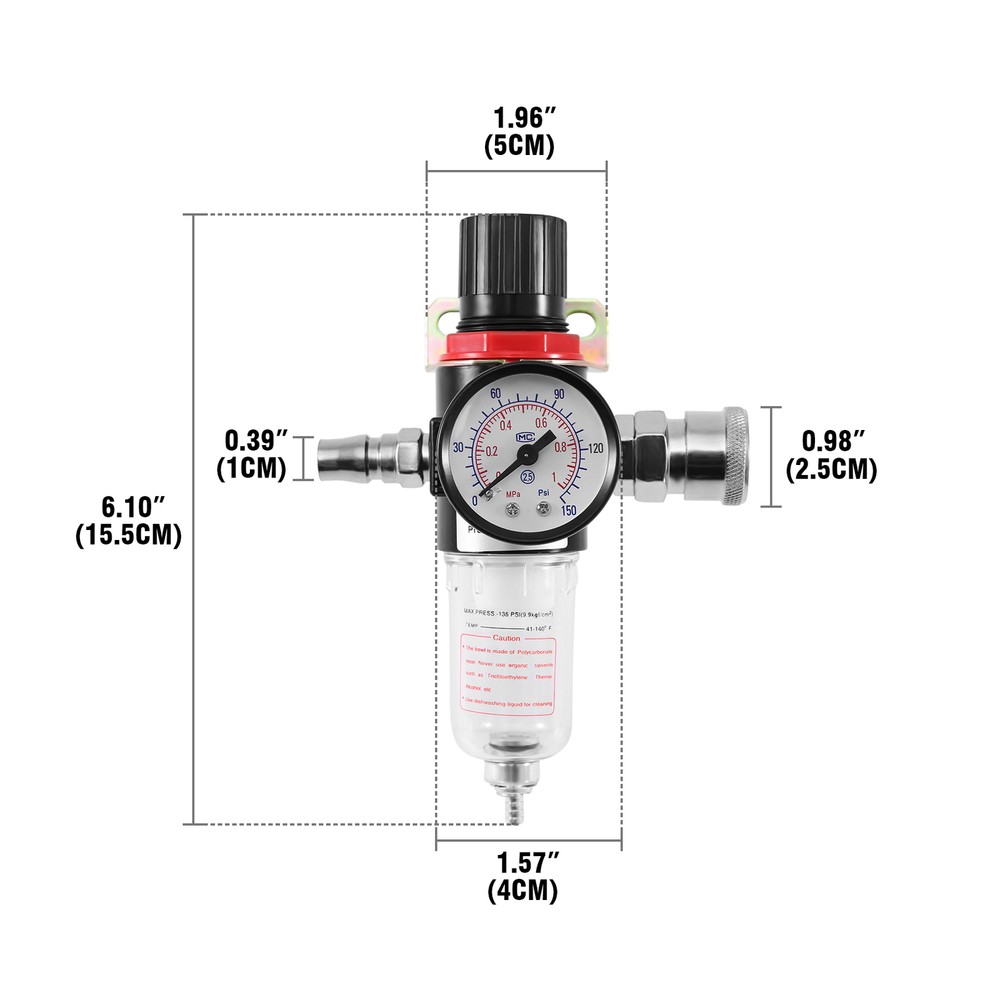 1/4" Air Compressor Filter Regulator Water Pressure Moisture Trap Separator