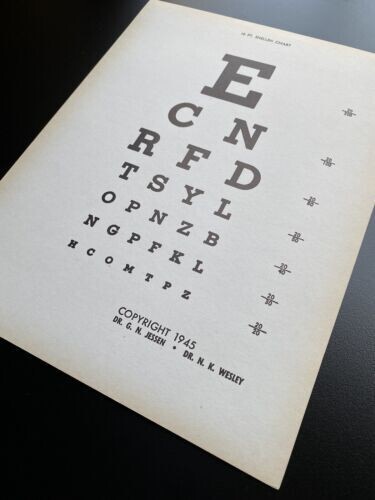 Vintage 1945 Vision Eye Chart Test Dr. George Jessen & Dr. Newton K. Wesley