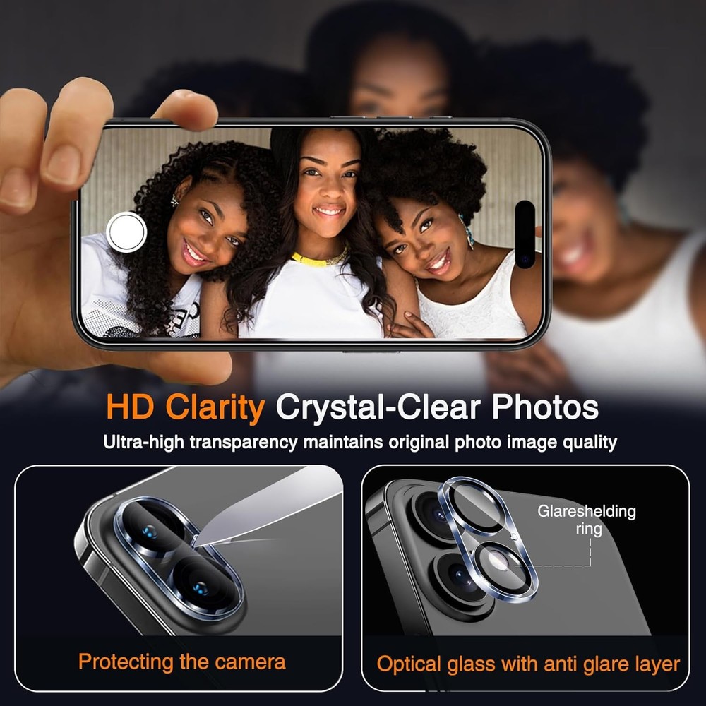 3 Pack Tempered Glass Screen Protector for iPhone 16 series with 3 Pack Camera