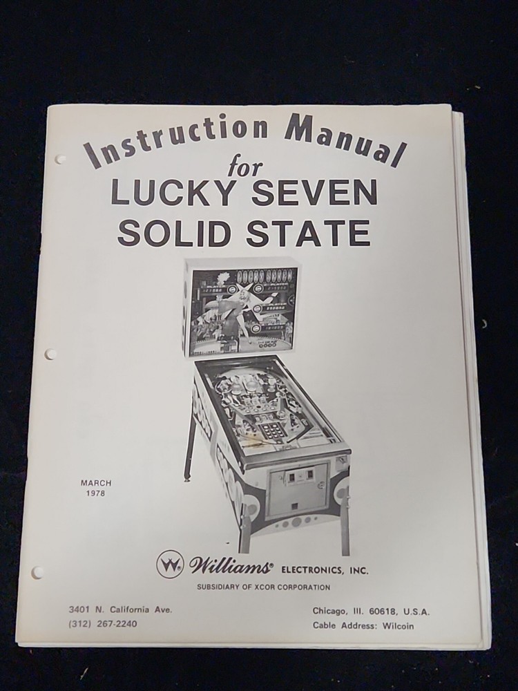 Lucky Seven Solid State Pinball  Manual Instructions Operations Williams 1978