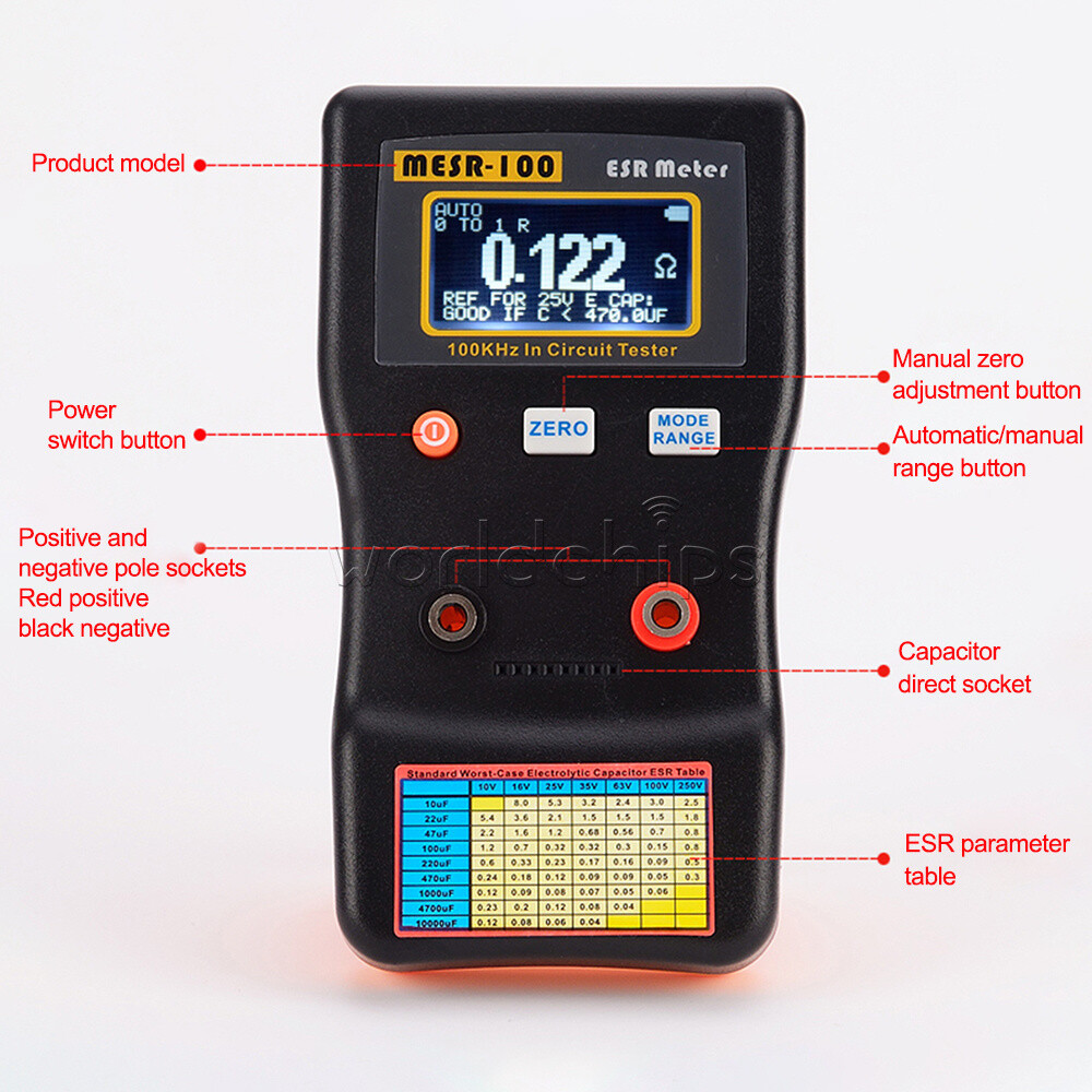 MESR-100 ESR Capacitance Ohm Meter Capacitance Internal Resistance Circuit Meter