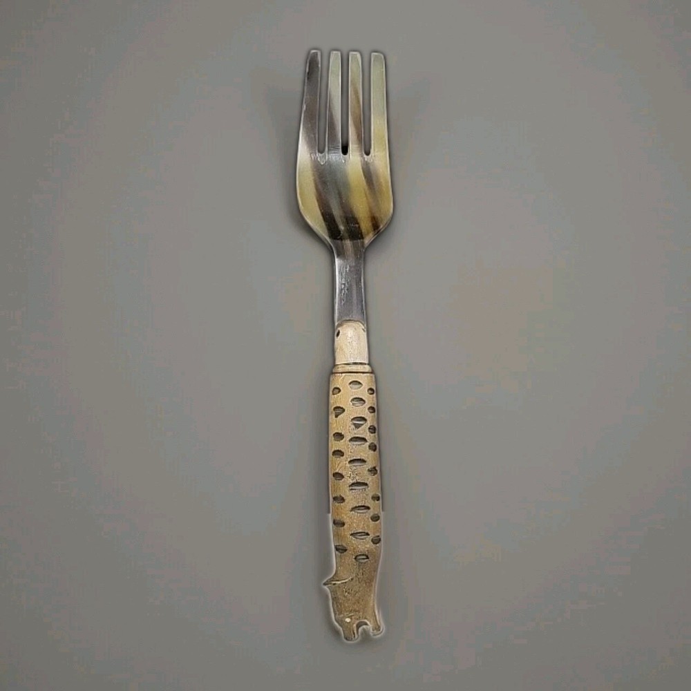 Handmade Horn with Wooden Leopard Handle Server fork