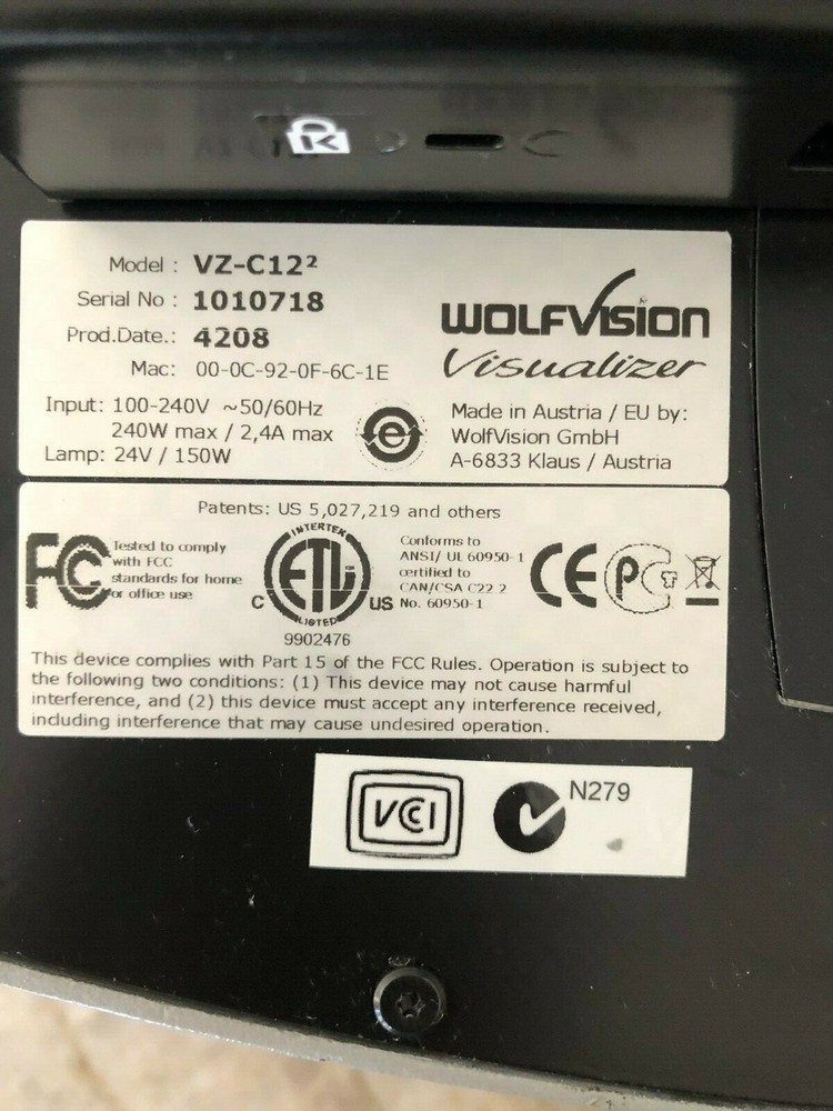 Wolfvision Visualizer Document Camera Projector VZ-C12