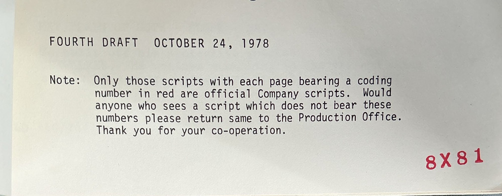 Empire Strikes Back Fourth Draft Shooting Script Oct 24 '78 Lucasfilm Coded Copy