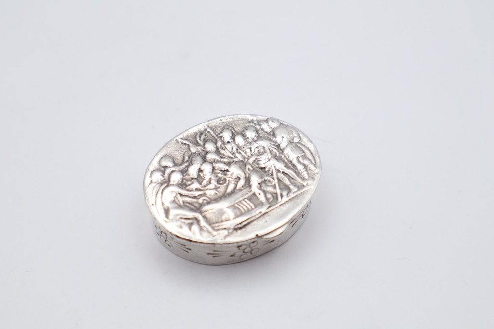 Antique Silver Continental Pill Pot with Scenery