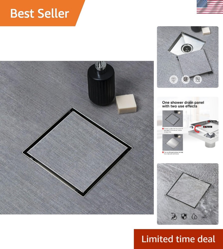 Shower Drain, Invisible 6 inch Square Shower Drain 2-in-1 Tile Insert Cover, ...