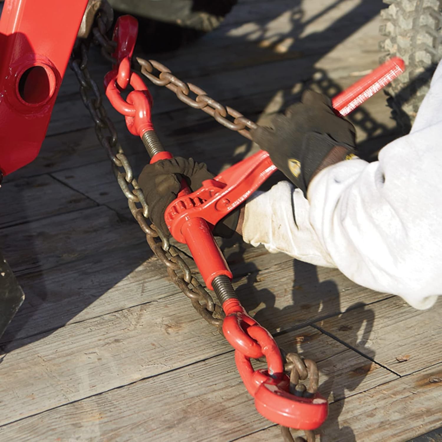 2PCS Ratchet Load Binder Chain and Binder Kit 3/8"-1/2", 10' Chains Hauling