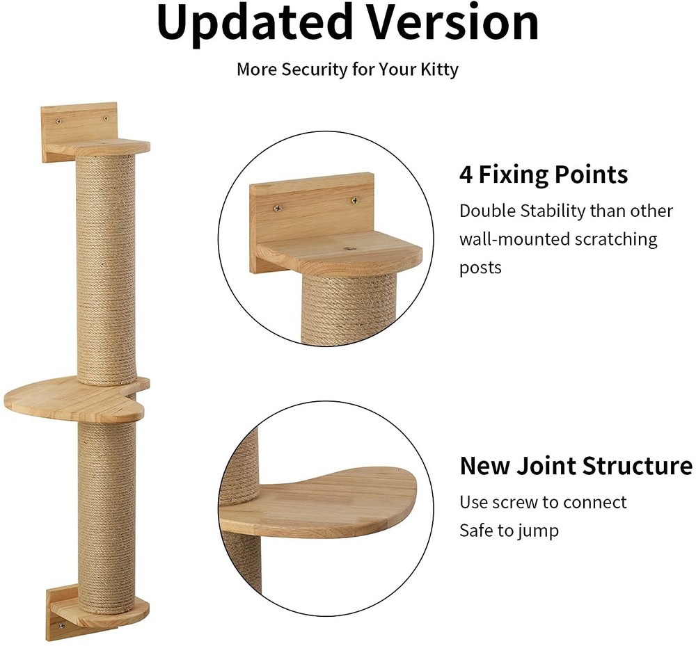 Cat Activity Tree with Scratching Posts, Wall Mounted Jute Scratcher Pine Ham...