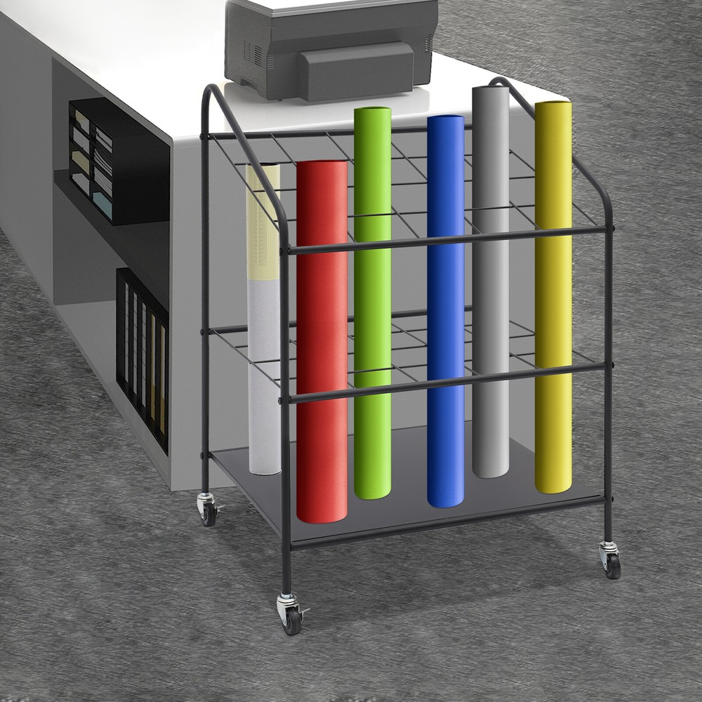 3-Tier Mobile Paper Rolls Organizer Floor Storage Rack Material Roll Dsplay Rack