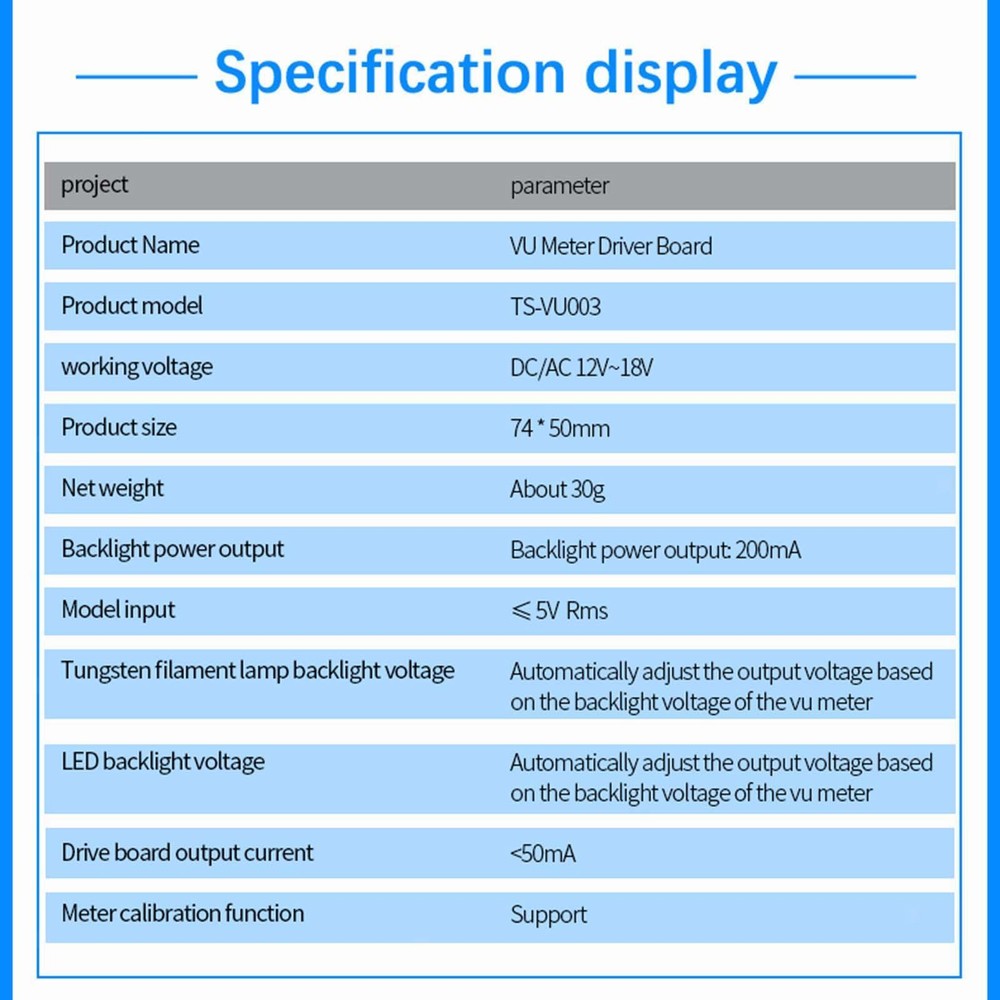 VU Level Meter Sound Level Indicator Set Speakers Adjustable Amplifier Version