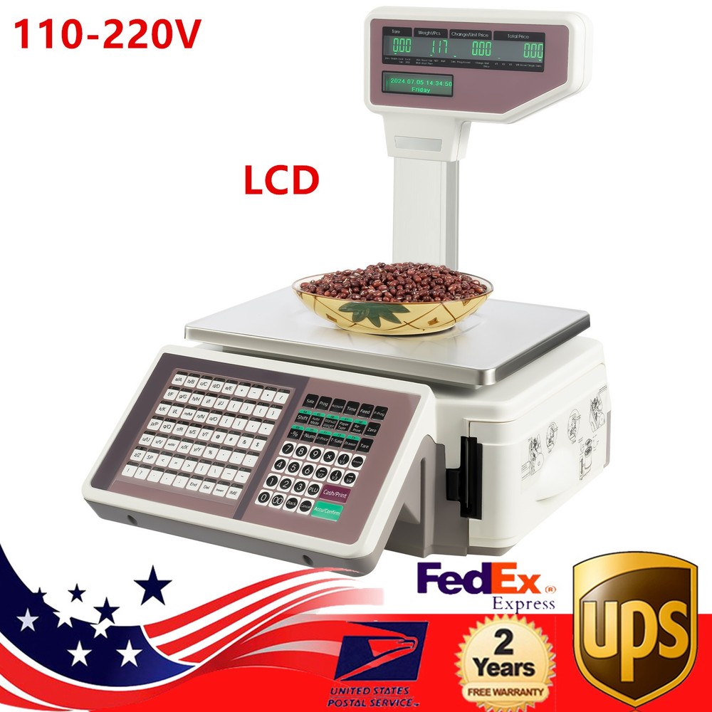 New Commercial Digital Price Computing Scale 66Lbs with Label Barcode Printer