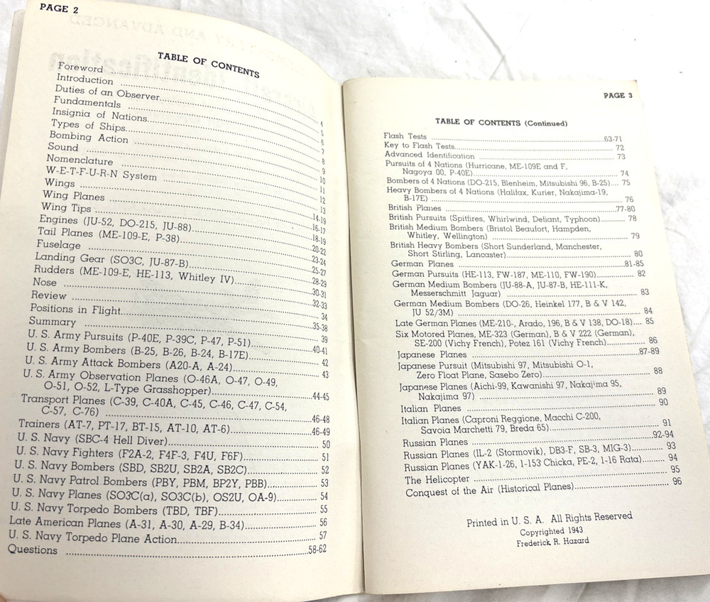 1943 Elementary & Advanced Aircraft Identification by Major Frederick Hazard