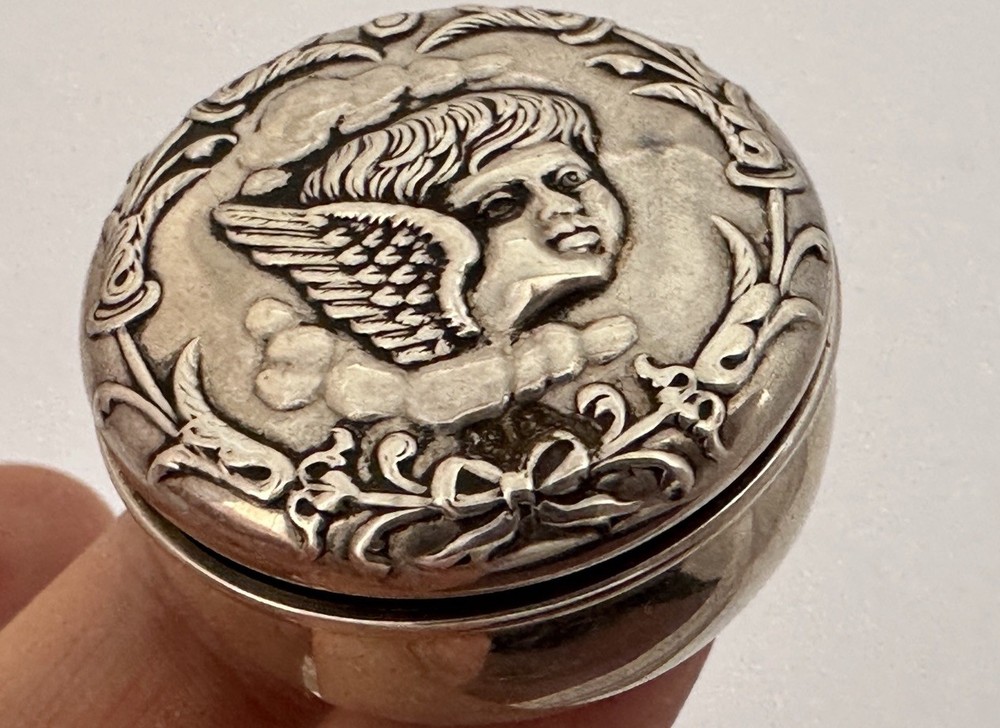 Antique Solid Silver Pill Box Reynolds Angels c.1903
