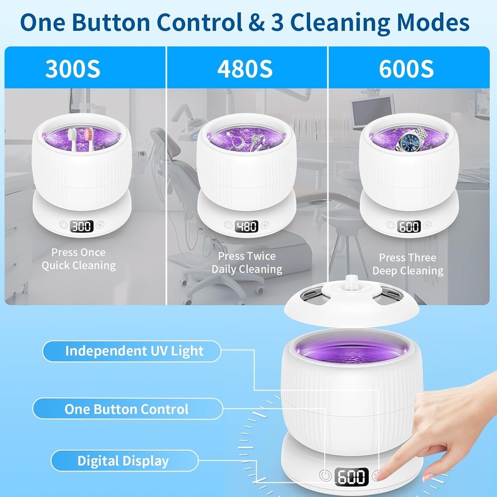 2025 High-Tech Retainer & Denture Cleaner w/ Separate Base & 4 Wash Programs